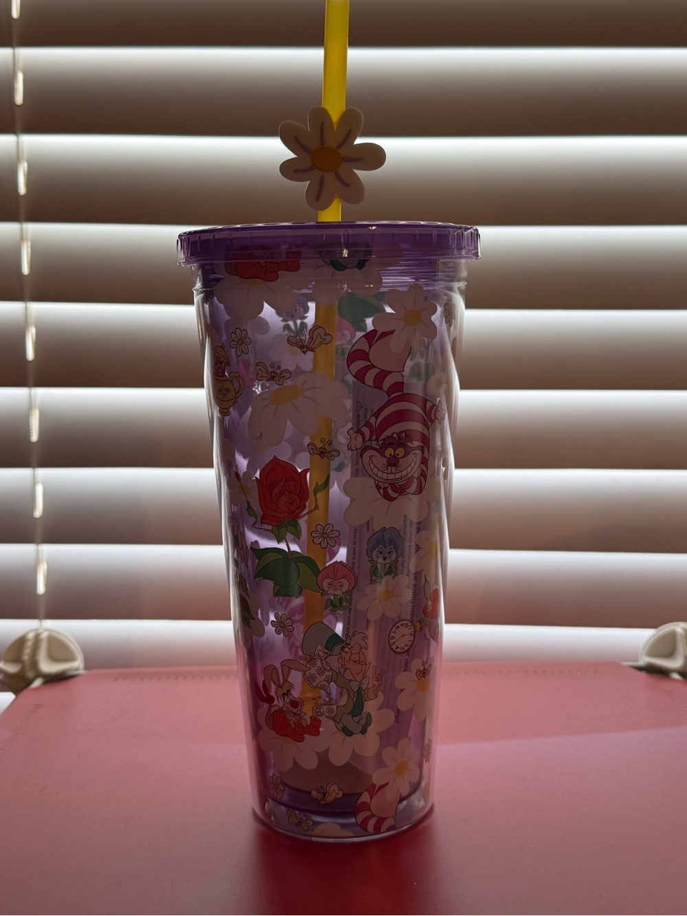 Alice in Wonderland Purple Floral Tumbler with Straw, Lid, & Topper- NWT - Picture 2 of 7